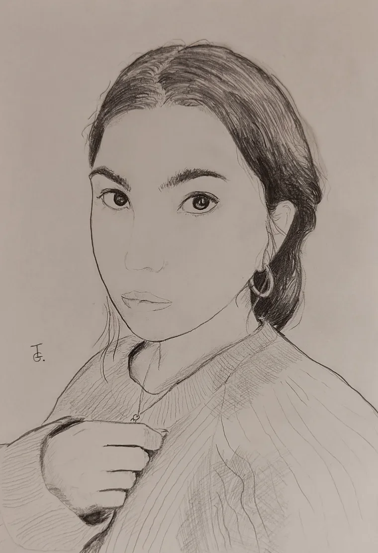 Pencil portrait of the daughter